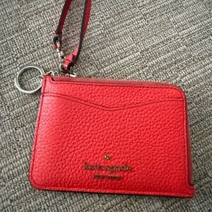 kate spade Red Pebbled Leather Wristlet Card Holder with Key Ring